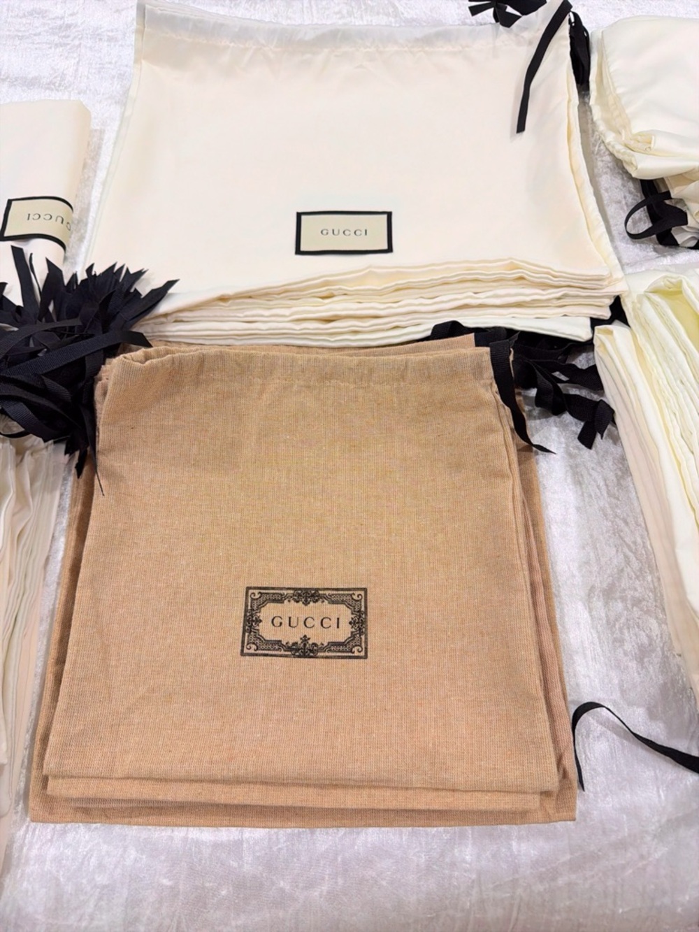 Gucci Cream & Tan Logo Canvas Dust Bag 10X9